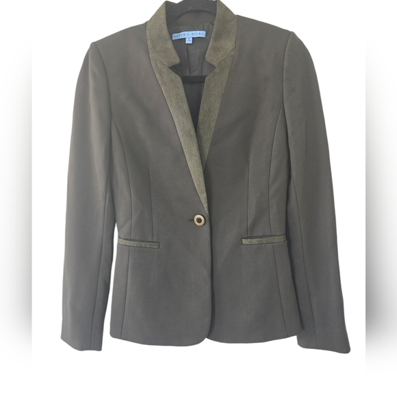 COPY - $200 Antonio Melani Suit Blazer Women Sz 0 Brownish Gray One Button New - Picture 1 of 13